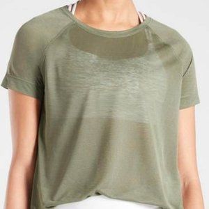 ATHLETA I Laurel Olive Green "Vapor" Short Sleeve Lightweight Athletic Top, XS